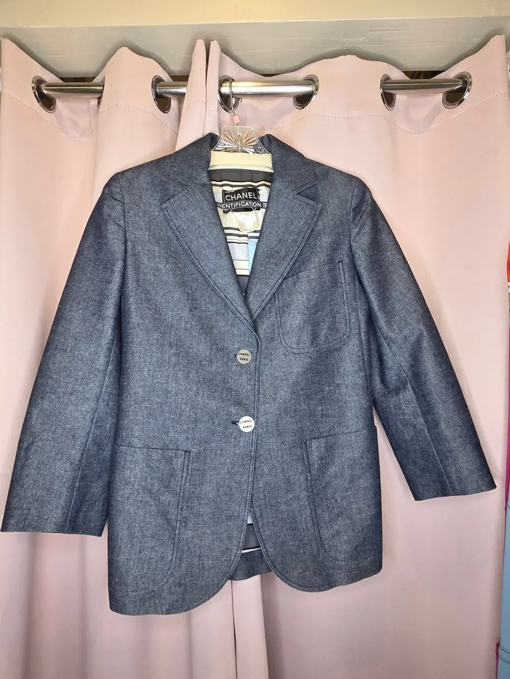 CHANEL Authentic Vintage Boutique Denim 2-Button Blazer Jacket- Size 8